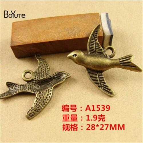 BoYuTe (50 Pieces/Lot) 28*27MM Vintage Birds Charms Pendant Antique Bronze Plated Metal Pendant for Jewelry Findings Accessories