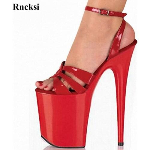 Rncksi New 8 inches high heel platform shoes ankle niang open-toed shoes with sexy red bride wedding shoes 20 cm heels Shoes