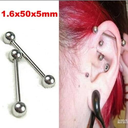 2pcs 14G 1.6x38x6mm Free Shipping Ear Nail Rings Tongue Nipple Bar Ring Tragus Ear Piercing Industrial Barbell earring Body