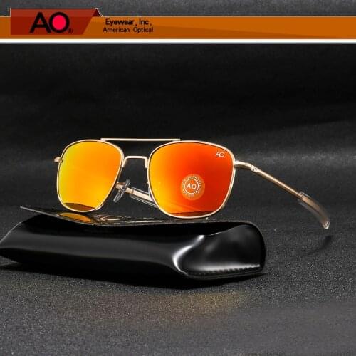 AO SunGlasses Glass Lens Men Women Army Military Aviation Pilot Sun Glasses Driving Shades Male Brand Designer With box
