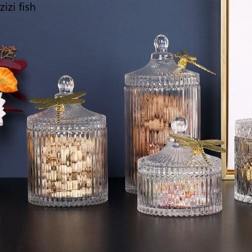 Dragonfly Decorative Storage Jars and Lids Crystal Glass Jar Candy Pot Tea Canister Cosmetic Container Jewelry Organizer Boxes