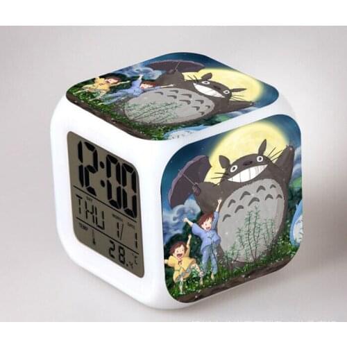 Tonari no Totoro LED 7 Color Flash Digital Alarm Clocks Kids Night Light Bedroom Clock reloj despertador