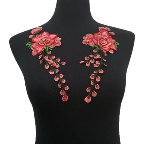 DIY textile colorful lace embroidery sewing ladies fake collar decoration plus diamond applique accessories 1 pair for sale