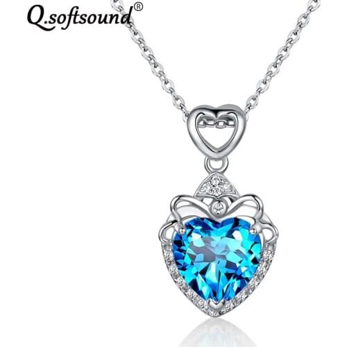 Heart-shaped Natural Bpaz Silver Pendant Necklace Women White Gold Color Chain Crystal Zircon Jewelry Accesorios Mujer QN2456