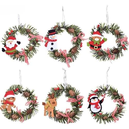 New Christmas Flower Wreath For Xmas Tree Hanging Snowman Deer Decorations Artificial Vine Ring Handmade Party Supplies