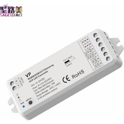 VP RGBW/RGB/CCT/Dimming 4 Channel RGBW LED RF Controller 12V-24V DC Constant voltage 4 in 1 2.4G RF Wireless Receiver