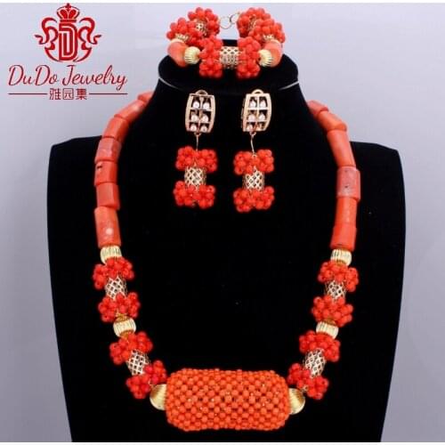 Nature Coral Jewelry Sets Orange African Jewelry Sets Big Ball Design Bridal Jewelry Sets Nigerian Wedding Bride Necklace Set
