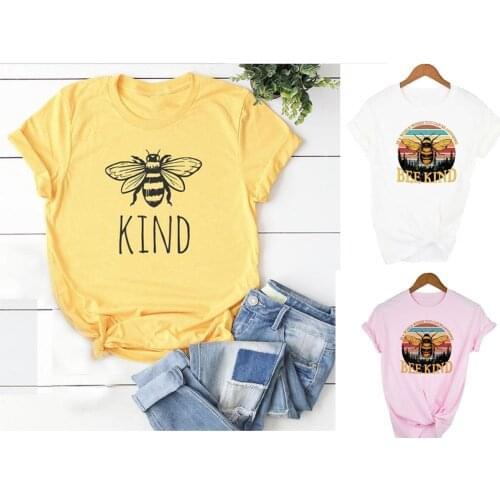 Women Printed Bee Kind Casual T Shirts Tops Fashion Shirt Graphic Tees Woman Clothes Harajuku Pink Tshirt Camisas Mujer Vintage