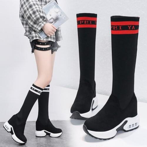 2020 Women Casual Shoes knee length Boots Winter Women Female Round Toe Platform High Heels Pumps Warm Snow Boots Mujer size 40