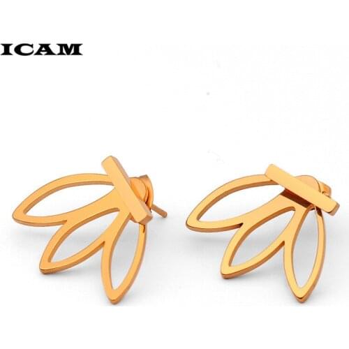 ICAM Women Stainless Steel Earring Simple Gold/Silver Hollow Glossy Geometric shape Charm Double Sieded Stud Earrings Jewelry