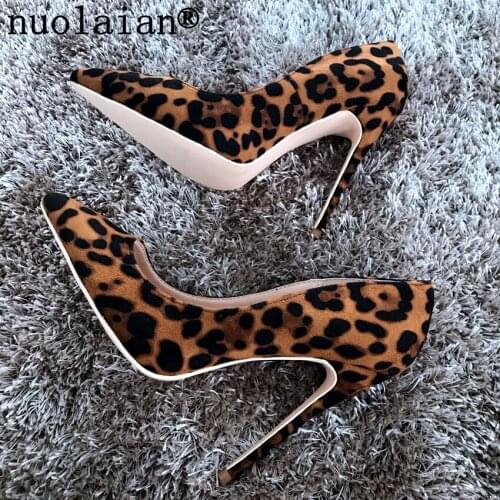 8 10 12CM Women High Heels Pointed Toe Leopard Platform Pumps Woman High Heel Shoe Womens Wedding Shoes Faux Suede Shoe