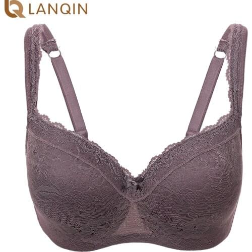 Womens Full Figure Lightly Padded Underwire Floral Lace Balconette Bra Plus Size