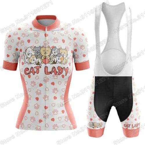 2021 Women Cat Lady Cycling Jersey Set Summer White Clothing Road Bike Shirts Suit Bicycle Bib Shorts MTB Maillot Ciclismo