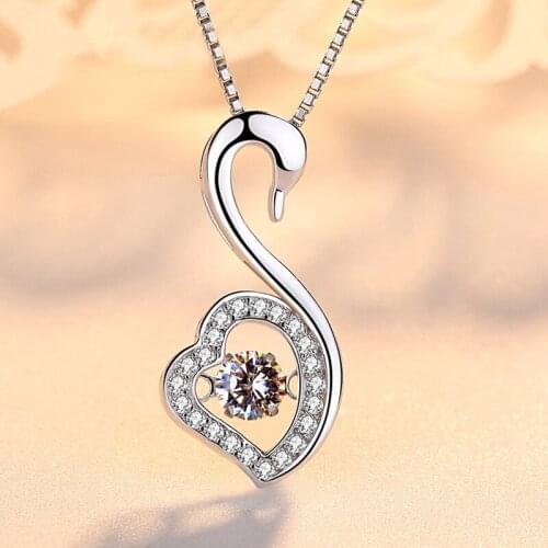 YSH new 100% 925 sterling silver swan heart-shaped zircon pendant necklace 2020 woman DIY jewelry Mother Day gifts free shipping