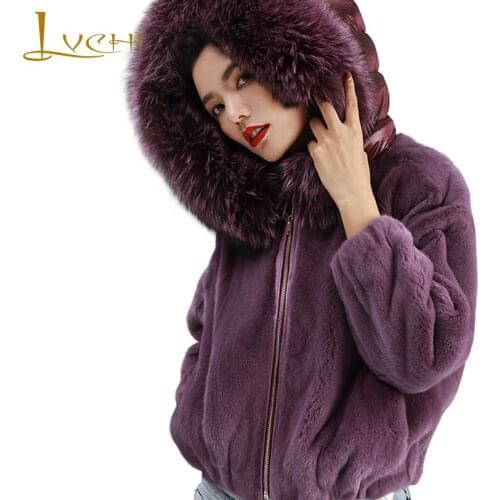 LVCHI Winter 2019 Imported Mink Womens Natural Fur Coat Long Sleeve With Fur Hood Mink Coat 4 Color Slim Loss Short Mink Coats