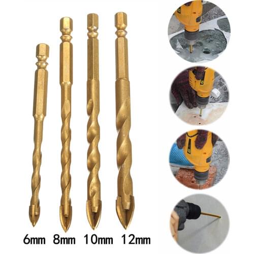 1Pc Hex Shank Long Drill Bit Carbide Tile Glass Cross Spear Head Drilling Cutter Tool 6/8/10/12mm With Tungsten Carbide Tip