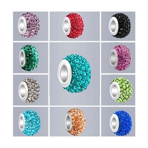 10mm*14mm mixed Color In Random rhinstone beads b4543 bracelet cheapest silver plated Big Hole Beads European bead crystal