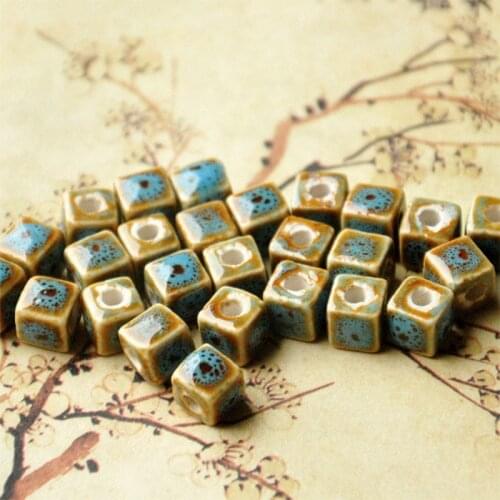 100 Pieces/Lot Square Diy Beads For Jewelry Making Natural Stones Charm Bracelets Bead Materials 8mm Flower Glaze Women Men Gift