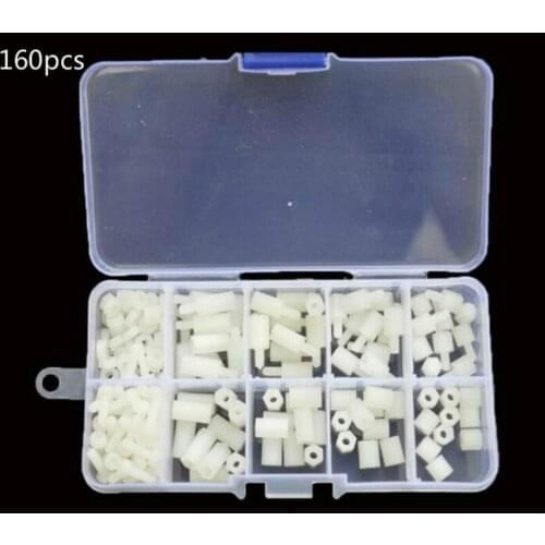 160pcs/box M3 White Nylon Hex Bolt External Hexagon Machine Screw Nut Washer Assortment Kit