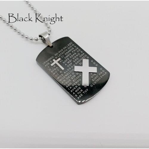 2019 S/S New IP black plating dog tag pendant necklace stainless steel ball chain Christian cross dog tag necklace BLKN0641