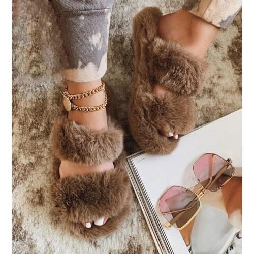 2021 spring and autumn new style fashion solid color all-match straight plush outdoor womens slippers Soft sole comfortable