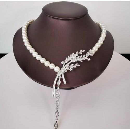 2021 New fashion elegant shell pearl crystal zircon necklace wedding bride banquet dressing dinner party jewelry