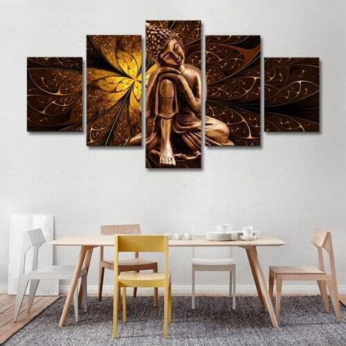 5 Pieces of Modern Abstract Golden Buddha Statue Oil Painting Office Living Room Art Bedroom Decoration HD Printing Frameless