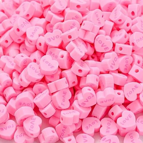 50pcs/lot Mixed Color Heart Shape Polymer Clay Loose Spacer Beads Slices Charms Jewelry Findings Making DIY Bracelet Crafts