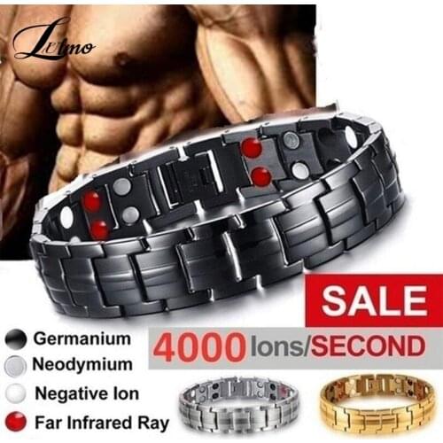 Stainless Steel Black Germanium Magnetic Chain Link Bracelet For Women Men Health Care Energy Jewelry Snoring Bracelet