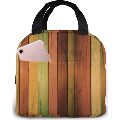 Colored Wooden Background Lunch Food Box Bag Fashion Insulated Thermal Food Picnic Lunch Bag for Women kids Men Cooler Tote Bag
