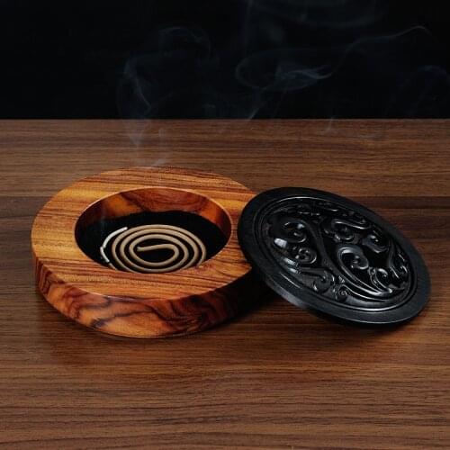 PINNY Wood Sandalwood Incense Burner Hollow Antique Incense Holder Wooden Crafts Home Decoration Coil Censer Buddhist