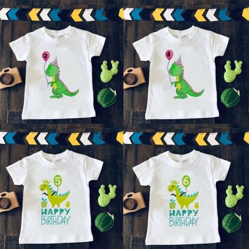 Boys Cartoon Dinosaur Birthday Shirt Kids Dino Print TShirt Children Happy Birthday Dinosaur Number 1~9th T-shirts Fast Shipping