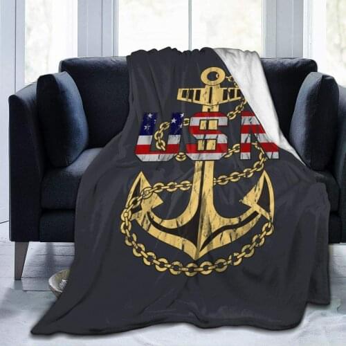US Navy USN Anchor and Chain Fleece Blanket Throw Ultra-Soft Micro Fleece Plush Throw Blanket for Couch Bed 60x80 inch