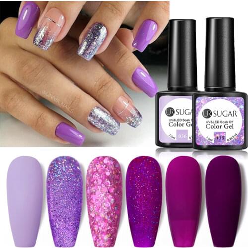 UR SUGAR 7.5ml Matte Gel Nail Polish Purple Glitter Color Gel Need Matte Top Coat Hybrid Varnish Soak Off UV Gel DIY Nail Art