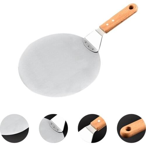 10/12 Inch Pizza Shovel with Wooden Handle Stainless Steel Round Pizza Shovel Paddle Cake Pizza Bread Transfer Baking Pan Tools