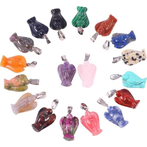 Healing Reiki Crystal Stone Quartz Carved Angel Pendants Wholesale Charms Pendants for Necklace Jewelry Making