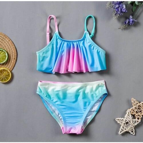 Girls' Summer Swimwear Cute Crisscross Back Leopard Floral Print Two-piece Swimsuit Kostium Kapielowy Swimsuit Kids Girl
