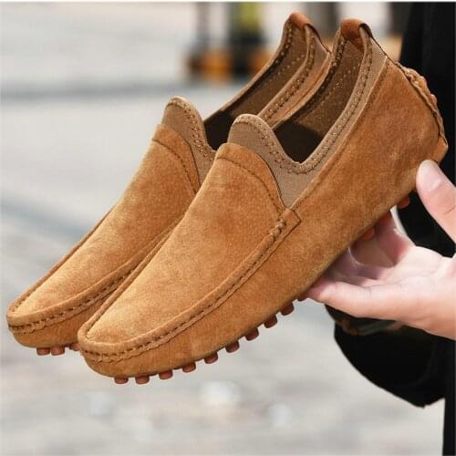 Summer Men Loafers Genuine Leather Casual Shoes Fashion Slip On Driving Shoes Breathable Moccasins Plus Size 38~49