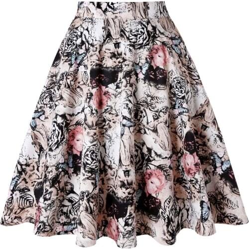 Knee Length Summer Skater Skirt Runway Vintage Rockabilly Skirts Womens 2020 Sexy Pinup 50S 60S Cotton Skirts Plus Size VD0020