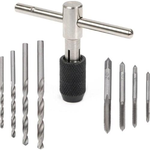 9pcs/set Hand Screw Tap T Type Screw Thread Reamer Set M3/M4/M5/M6 Metric Taps With 4pcs Twist Drill Bits And Wrench Hand Tools