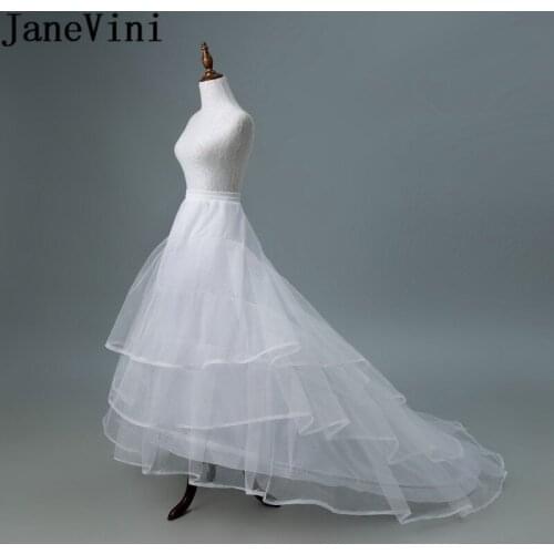 JaneVini 2018 New White Tulle Net Petticoat 3 Hoops A Line Crinoline With Sweep Train Underskirt Petticoats Wedding Accessories