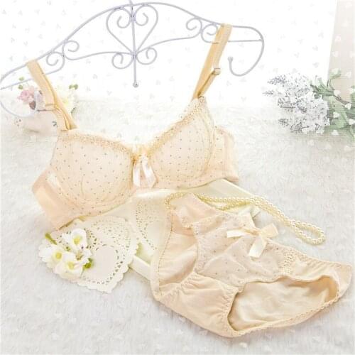 New sexy girl bra gather aromatic floc comfortable Polka Dot Wired sweet princess underwear set free shipping