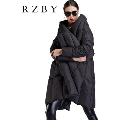 RZBY New Womens Chic Down Jackets Leisure Cape Style Loose Water-Resistant Warm Coats Black Lady Jackets Mujer Chaqueta RZBY003