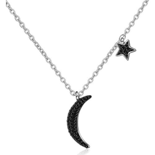 New Arrival Black Crystal Korean Style Fashion 925 Sterling Silver Jewelry Temperament Moon And Star Exquisite Necklaces H394