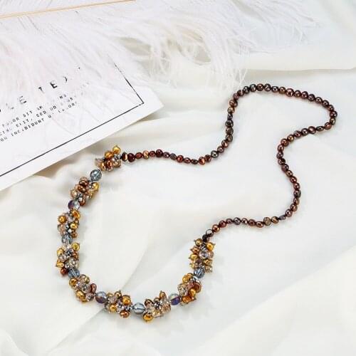 Baroque Freshwater Pearl Beads Chain Necklace,Natural Pearls Sweater Chain Necklace Women Crystal Jewelry Dropshipping Jewelry