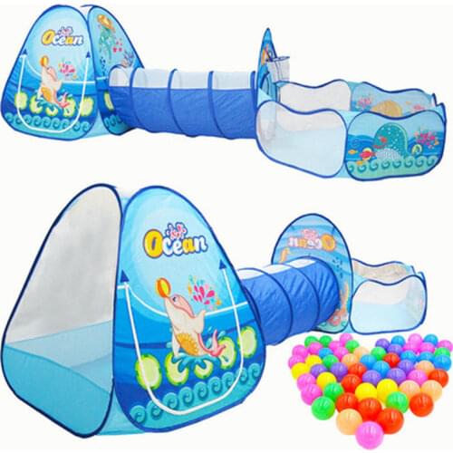3 in 1 Portable Kids Tent Children Play Game House Ocean Ball Pool Children Tipi Tents Crawling Tunnel Pool Ball Baby Play Tents