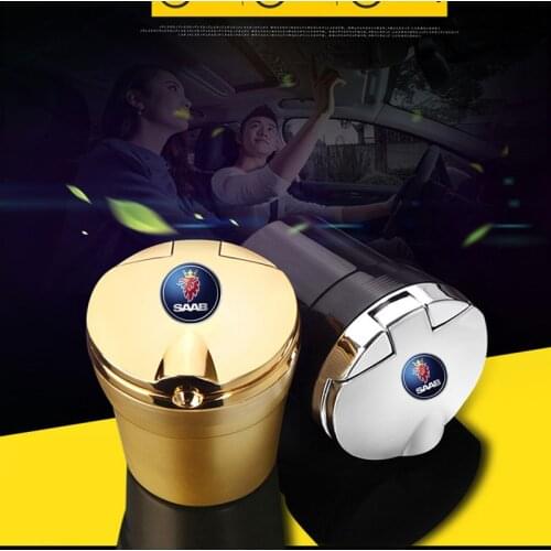 Car Ashtray With Blue LED Light Metal Liner Car LOGO styling Accessorie For SAAB 9-3 9-5 93 9000 900 9-7 600 99 9-X 97X Turbo