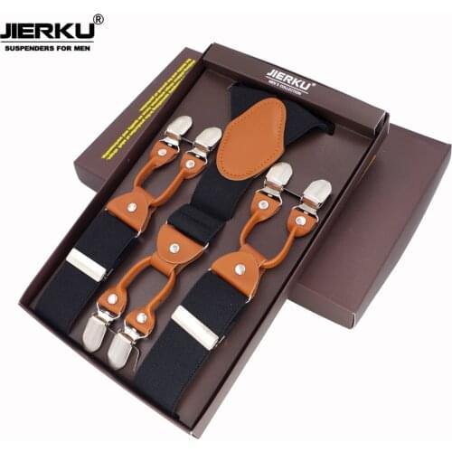 JIERKU Suspenders 6 Clips Mans Braces Suspensorio Fashion Trousers Strap Father/Husbands Gift with Color Box 3.5*120cm JK6C01