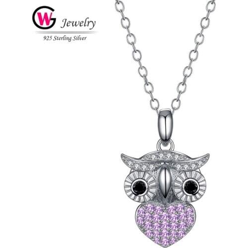 Owl Pendants Necklaces Zircon 925 Silver Chain Statement Necklace Jewelry Gift Crystal Fashion Animal Jewelry