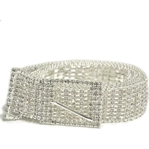 Super Shine Women Rhinestone Belt Thin and Wide Silver Bling Bride Wedding Crystal Chain Belts Gold Diamond Waistbands Bg-1045